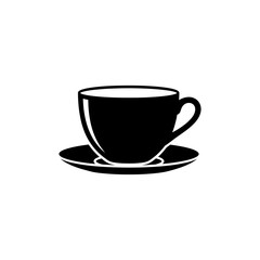 Obraz premium black coffee cup icon with saucer a sleek graphic symbol for hot beverages cafe culture breakfast ideal for branding.