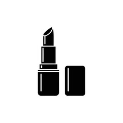 Obraz premium minimalist black silhouette of open lipstick with cap a beauty product icon ideal for cosmetic branding and marketing.