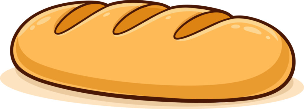 Flat bread loaf icon in clean vector cartoon style with thick outline, isolated on white background.