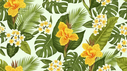 Tropical flowers and leaves pattern viewed from directly above in a lush environment © Adam
