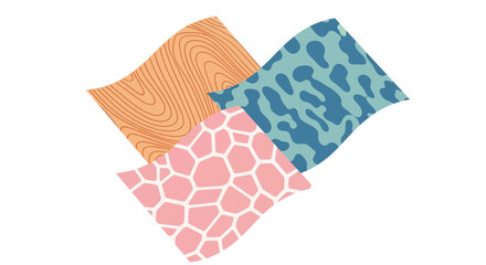 Obraz premium Assorted patterned pillows arranged in a decorative pile on a simple background from a overhead viewpoint