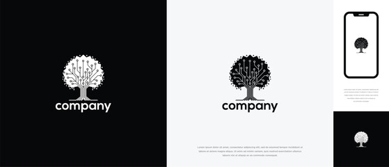 Abstract Digital Tree Logo Design - Tech Network Brain Growth Company Brand Identity.
