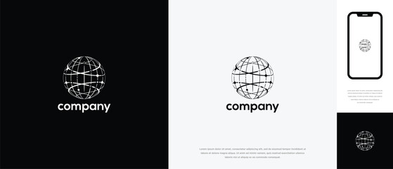 Global Network Technology Logo - Modern Digital Connectivity Sphere Icon Design.