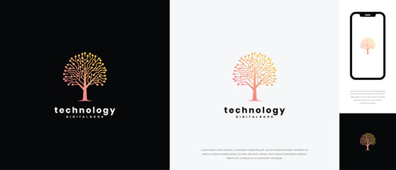 Digital Technology Tree Network Logo Design for AI Data and Innovation.