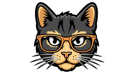 Obraz premium Illustration of a cat wearing glasses with a sophisticated expression, showcasing stylish eyewear on a feline face