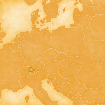 Ocher map of Central Europe - Liechtenstein