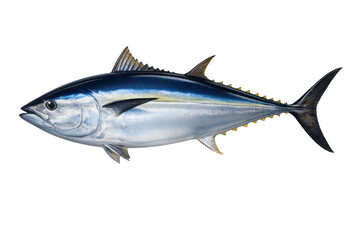 Obraz premium Bluefin tuna fish swimming, a powerful oceanic predator providing fresh seafood and healthy nutrition, isolated with transparent background