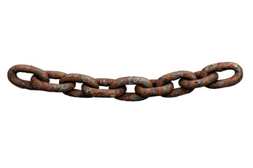 Obraz premium Rusty metal chain with heavy links on a transparent background, representing durability, old age, security, or limitation