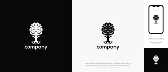 Brain Tree Logo Design Concept for Intelligence Growth and Learning.