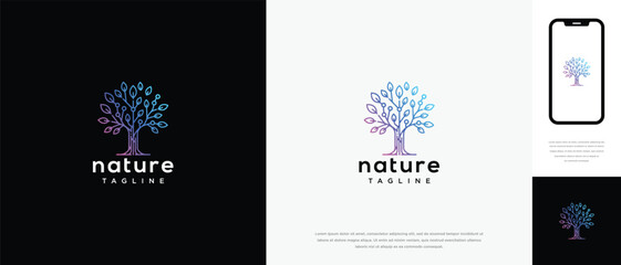 Modern Gradient Tree Logo Design Digital Nature Concept for Tech and Eco Brands.