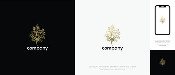 Golden Leaf Tree Logo Design Luxury Abstract Nature Brand Identity.