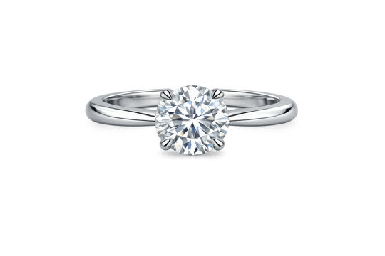Solitaire diamond engagement ring with brilliant cut stone set in platinum metal for proposals and wedding concepts