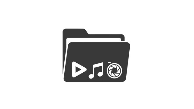 Black folder with media icons.