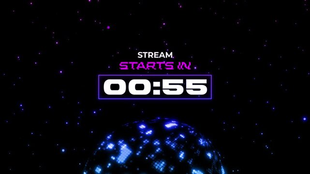 Futuristic Sci-Fi Stream Starting Soon Countdown Overlay with Neon Globe and Stars