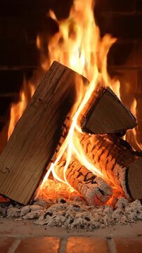 Burning wood in a cozy fireplace providing mth