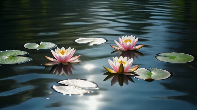 Water Lilies on Serene Pond Generative AI