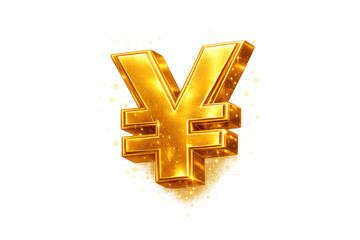 Fototapeta premium Golden 3d yen symbol representing currency, wealth, and global finance, shining brightly with particle effects on a transparent background