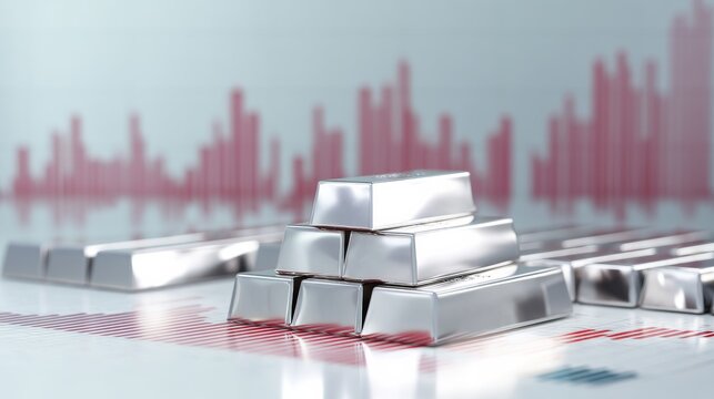 Growth trends show silver bars on a financial chart with rising and falling metrics over time in a business environment