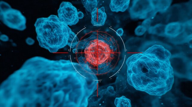 Visualization shows tumor cells being targeted by radiation in a controlled setting focused on treatment forms
