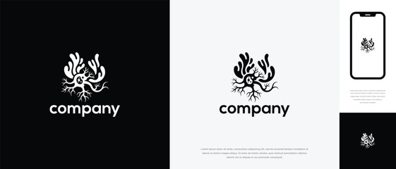 Organic Neuron Brain Cell Logo Design. Modern Science Technology Health  Wellness Branding.