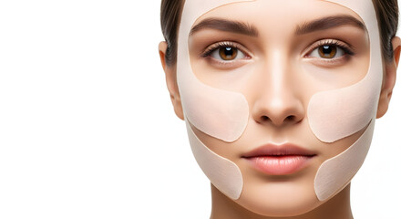 Young woman with facial patches for skincare treatment indoors  