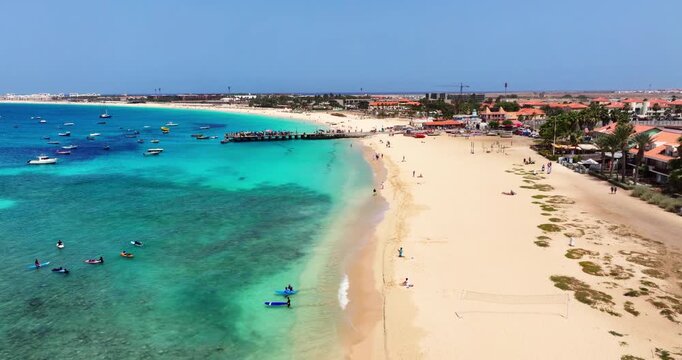 4k Aerial view of Santa Maria beach in Sal Cape Verde - Cabo Verde