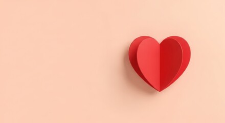 Minimalist 3D Paper Cut Red Heart on Pastel Peach Background