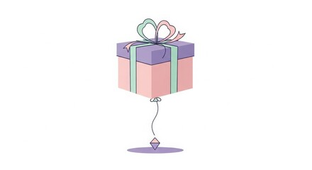 Minimalist Floating Gift Box Illustration with Heart Ribbon for Valentine or Special Occasions