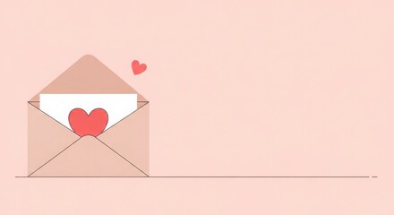 Minimalist Flat Design Open Envelope with Heart Symbol and Copy Space