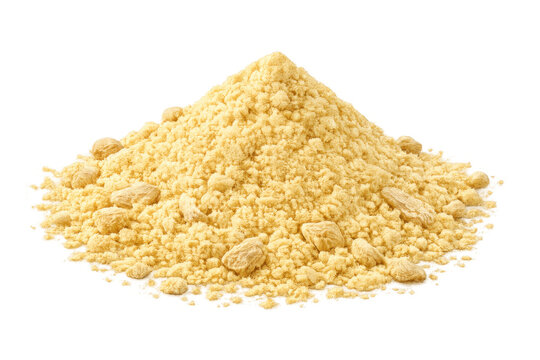 Soybean powder pile, natural soy flour ingredient for baking, cooking, healthy vegan protein food, kinako
