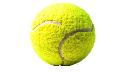 A single bright yellow fuzzy ball used for playing the sport of tennis