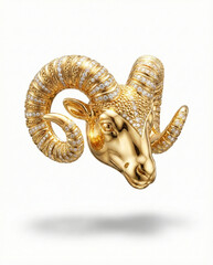 Luxury Gold Aries Zodiac Sign, 3D Rendered Astrology Symbol Isolated on White