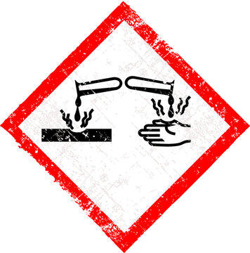 GHS05 Corrosive Hazard Pictogram. Grunge Distressed Acid Symbol.