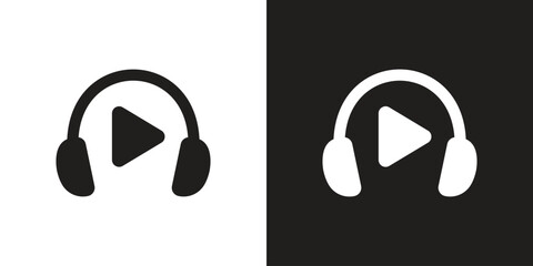 Vector Black And White Headphone With Music Player Icons