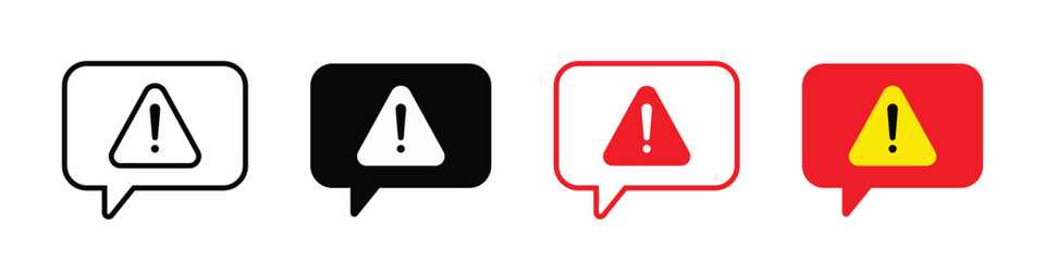 Vector Bubble Message With Warning Mark Icon Set