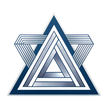 Geometric star design with interlocking triangles in navy blue and white