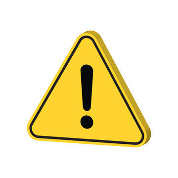 3D Yellow warning triangle icon with black exclamation mark. Modern isometric vector symbol of danger, caution and risk. Alert sign for web design, safety interface, traffic attention or error.
