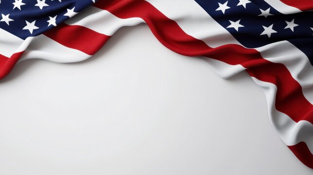 Waving American flag on a white background for patriotic themes
