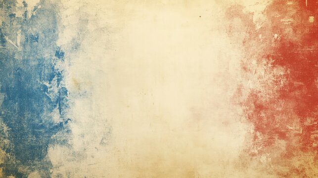 Distressed French flag background with a vintage texture and faded colors