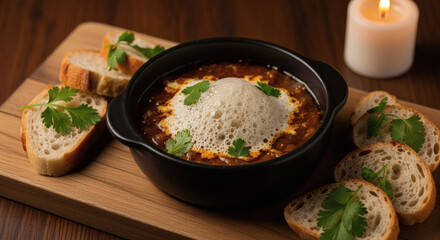 Saltah Stew Hulba Foam Rustic Charcuterie Wooden Plank