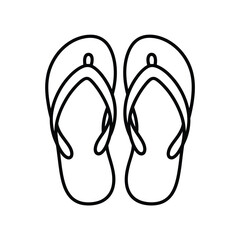 A pair of simple black and white flip-flops are shown from a top-down perspective.