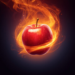 red apple on black background