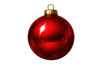 Red Christmas bauble decoration with gold cap on transparent background