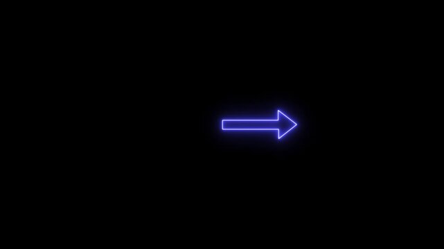 Neon purple arrow pointing to the right on black background. Colorful Glowing neon direction right arrow icon animation. Neon arrow doing direction information animation on black background.