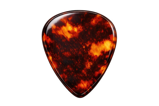 Tortoiseshell guitar pick with flame pattern on transparent background
