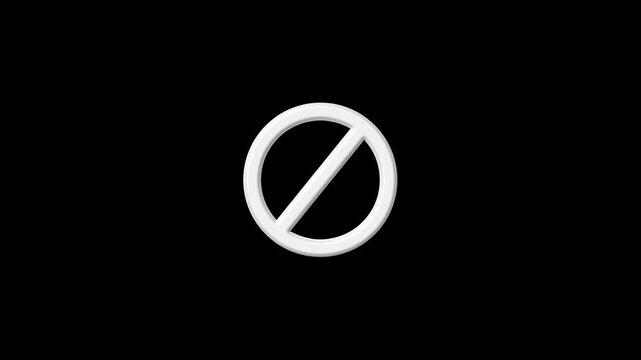 White Prohibition Symbol on Black Background forbidden.stop sign icon animation showing prohibition warning symbol on black background