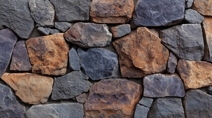 Fototapeta premium Natural Textured Stone Wall with Unique Colors and Patterns, Ideal for Backgrounds in Architecture and Design Projects