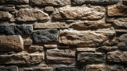 Fototapeta premium Textured Natural Stone Wall Background with Varied Shapes and Sizes Highlighting Earthy Tones and Patterns for Interior Design or Architecture Use