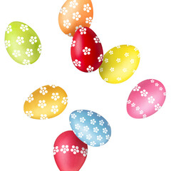 Easter eggs decorated for holiday falling on white background