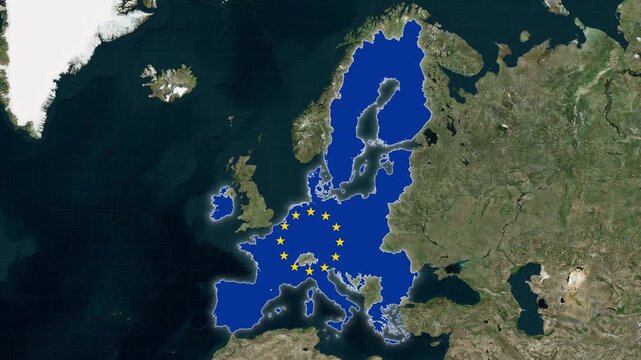 European Union Map With Flag Colors Overlay Animation